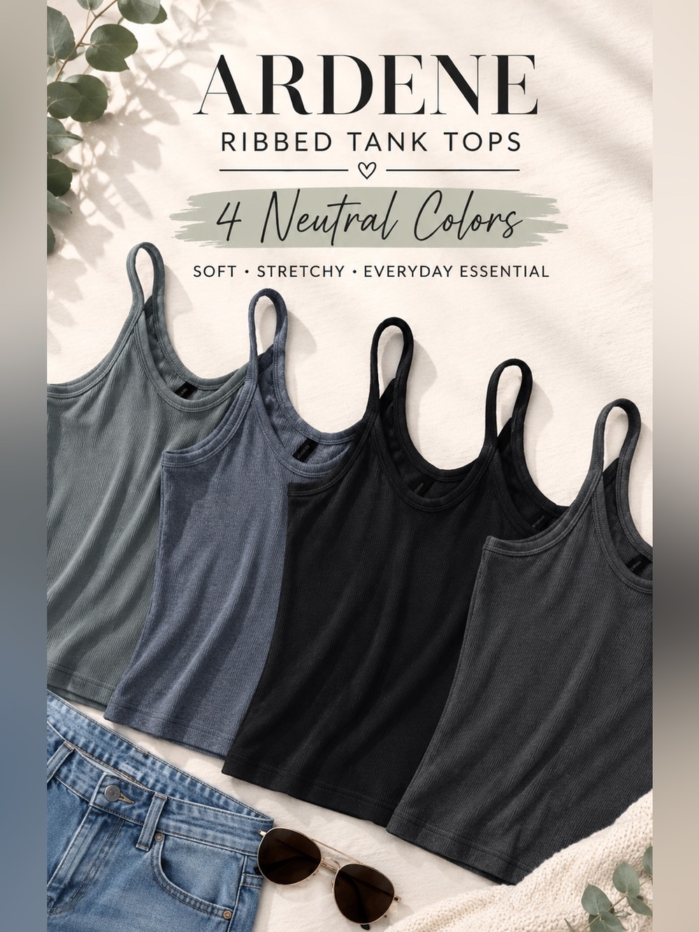Ardene x KGMTL Ribbed Tank Tops Bundle of 4 Neutral Basic Layering Essentials